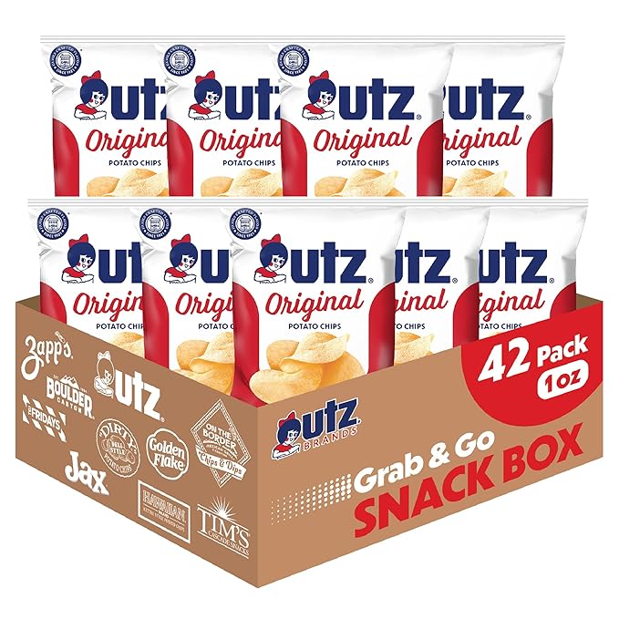 Utz Original 1 Oz Bags, 42 Count Crispy Potato Chips Made from Fresh Potatoes, Crunchy Individual Snacks to Go, Cholesterol Free, Trans-Fat Free, Gluten Free Snacks