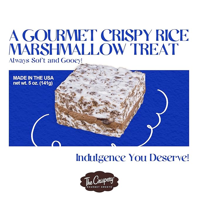 The Crispery Crispycakes – Jumbo Size Pack of 12 Individually Wrapped Assorted Flavor Gourmet Marshmallow Rice Crispycakes, always soft and gooey, packed with fresh ingredients. Made in the USA.