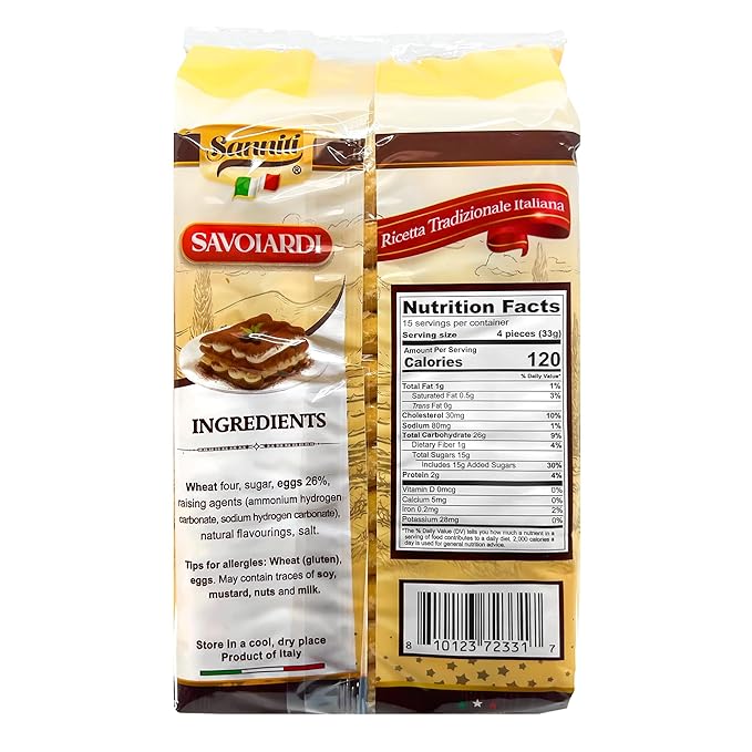 Sanniti Italian Savoiardi Ladyfingers Cookies | Product of Italy | Biscuits Great for Snacking and Tiramisu, 500 Grams (17 oz)