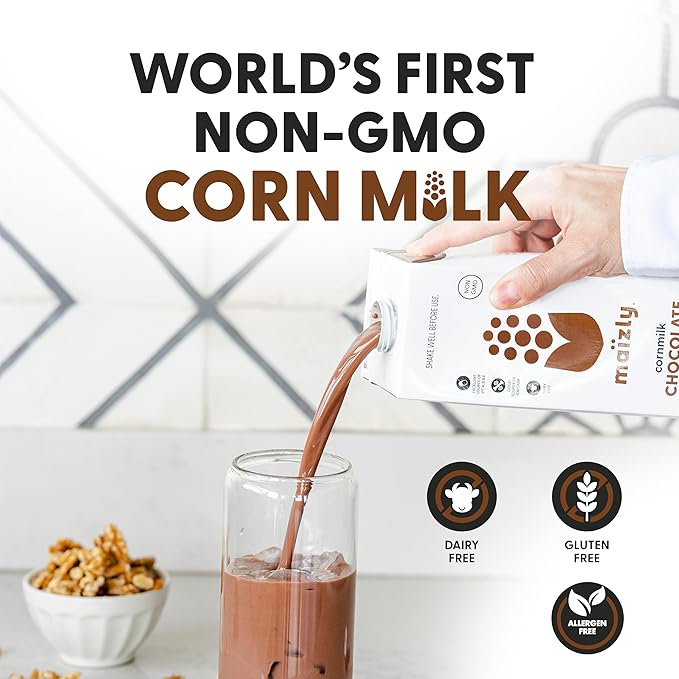 Maizly Chocolate Corn Milk, Non-GMO, Plant-Based & Non-Dairy Chocolate Flavored Drink, Gluten & Dairy-Free Alternative to Whole Milk, Kosher Drink for Kids & Adults, 946 ml