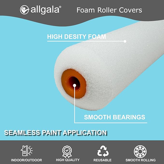 Allgala Foam Rollers, 24 Pack 6 inch Shedless Mini Foam Sponge Paint Roller Cover for Trim Wall Funiture Doors Cupboard Cabinets Doors