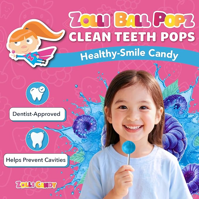 Zollipops Clean Teeth Pops Sugar Free Candy with Xylitol, Dye-Free Lollipops - Keto & Diabetic-Friendly, Dentist-Approved Treats for Kids (Blue Raspberry 5.2 oz)