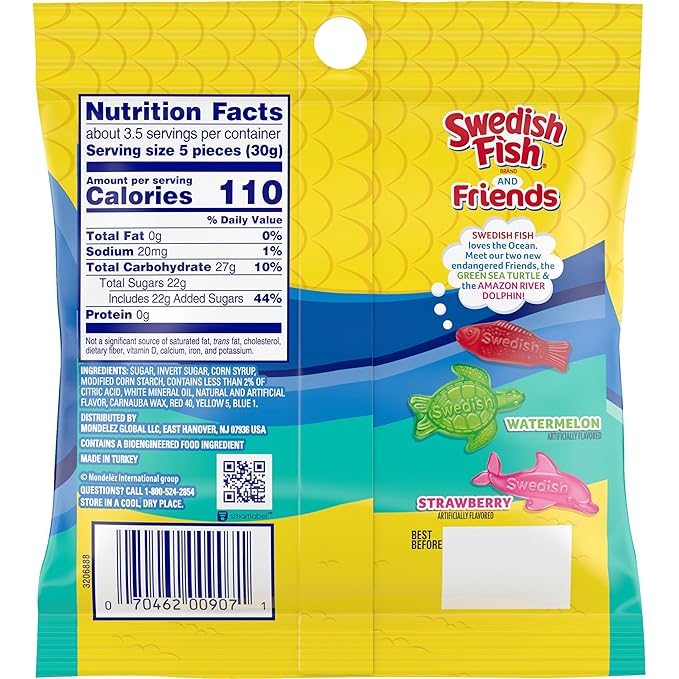 SWEDISH FISH and Friends Soft & Chewy Candy, Bulk Candy, 12-3.59 oz Bags