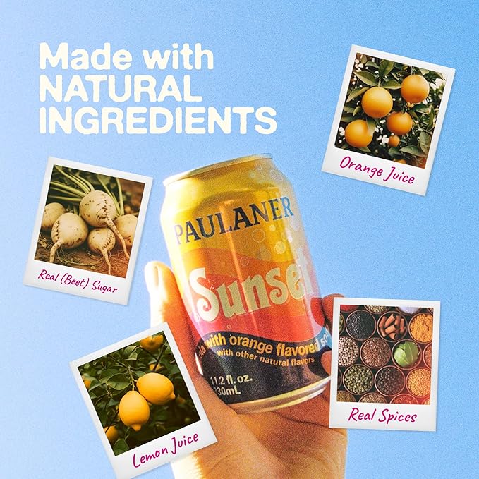 Paulaner Sunset Classic Orange Cola Soda Soft Drink | Fruity European Natural Sugar Spezi Soda Made in Germany | Vegan and Gluten-Free | 11.2 fl oz (330mL) Cans | 12-Pack Case of Soda