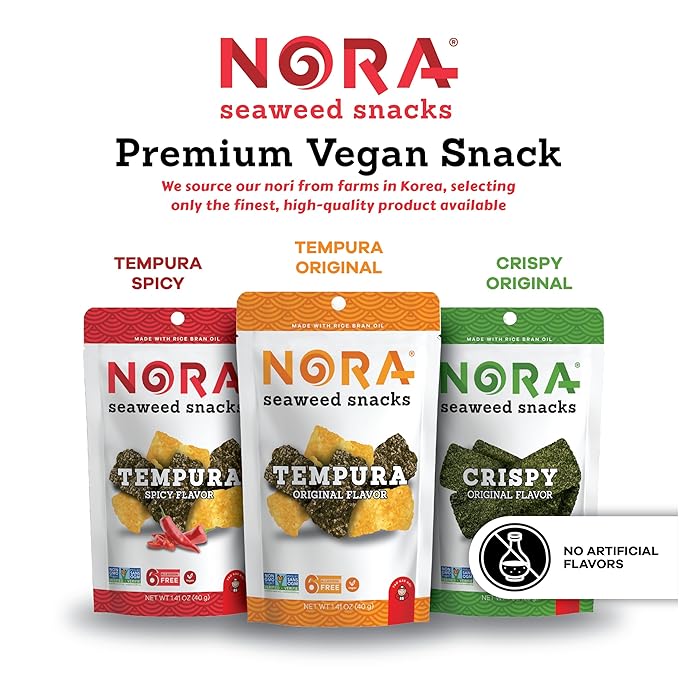 Crispy Seaweed Snacks by Nora | Asian Snacks | Taster's Variety Pack | Low-Sugar, Vegan, Non-GMO Verified | 6-Pack