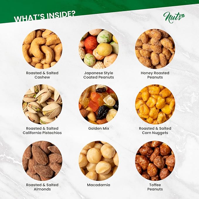NUTS U.S. Dried Fruits & Nuts Gift Basket – 9-Variety Healthy Sweet & Salty Snack Box – Gourmet Assortment for Christmas, New Year, Birthday, Anniversary, Valentine’s Day & Corporate Gifts