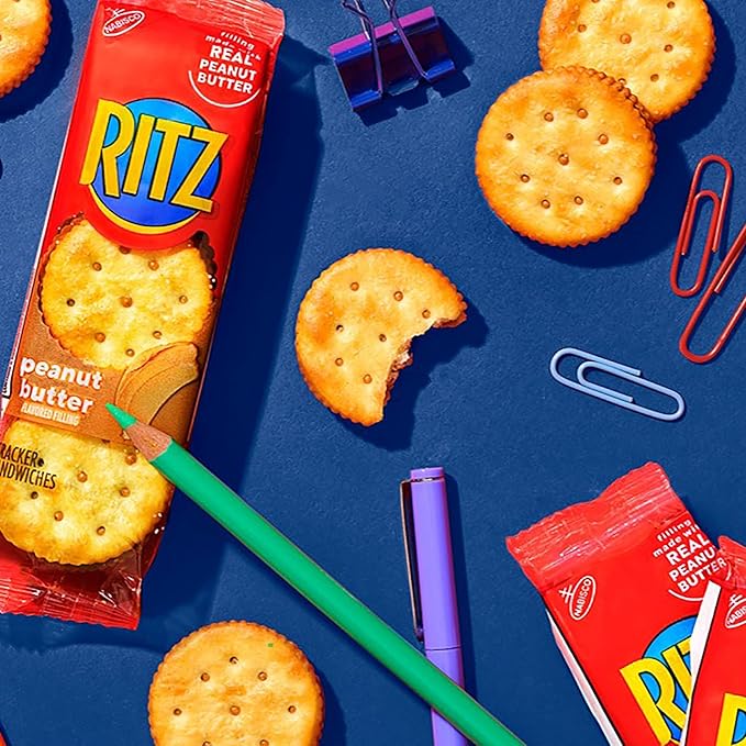 RITZ Peanut Butter Sandwich Crackers, Lunch Snacks, 112 Snack Packs (14 Boxes, 6 Crackers Per Pack)