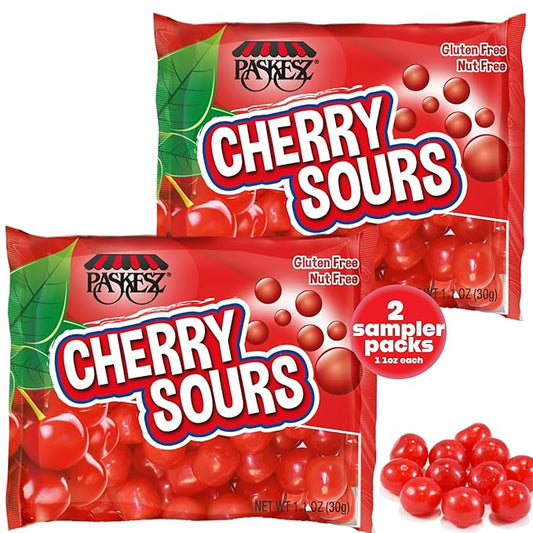 DOUzzle Valentines Day Sweet Treats, Cherry Sours Red Candy Balls, Original Chewy Candies, Mini Packs (2 Count - Sampler) Individually Wrapped, Party Favor - Kosher