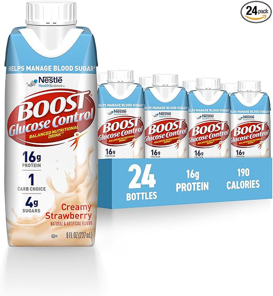BOOST Glucose Control Ready to Drink Nutritional Drinks, Creamy Strawberry, 8 fl oz Carton (4 x 6 Packs)