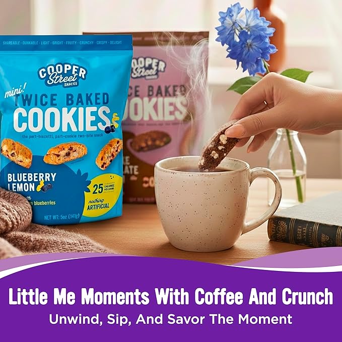 Cooper Street Twice Baked Biscotti Cookies Variety Pack - 5 Pack (5oz Each) - Light and Crispy Coffee Cookies 5 Flavors Assortment - Low-Calorie Snacks for Adults & Kids - Dairy & Peanut Free, Kosher