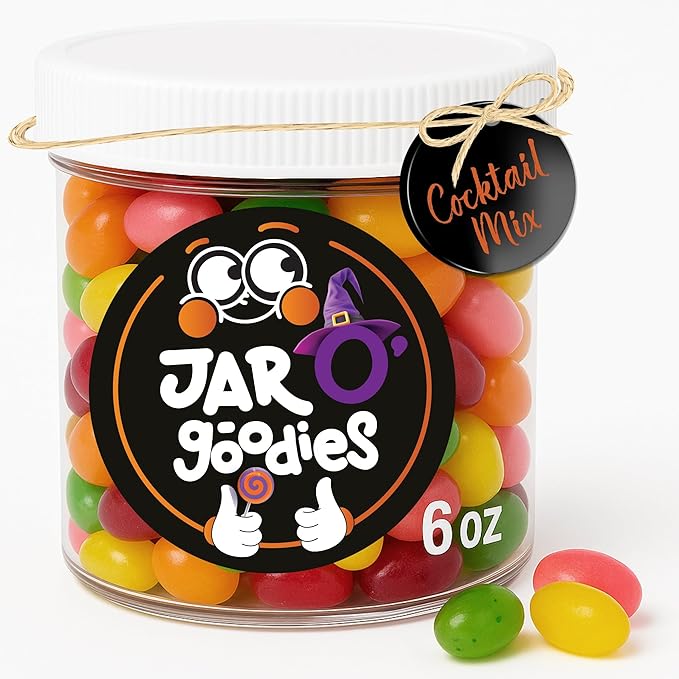 Jar O' Goodies - Valentines Day Sweet Treats, Cocktail Classics Mix Jelly Beans Gift Set, Original Chewy Candies (6 Ounce, 1 Pack) Party Favor, Gluten & Nut Free, Kosher Parve