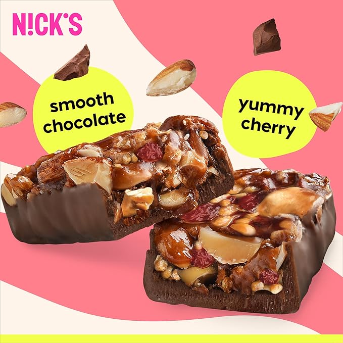 NICKS Keto Nut Bar Cherry Cashew Almond Chocolate, Keto Snack with 2g Sugar & 5g Net Carbs – Low Carb, High Flavor Protein Snack for Sports, Hiking & On-the-Go (pack of 12) 40.0 grams