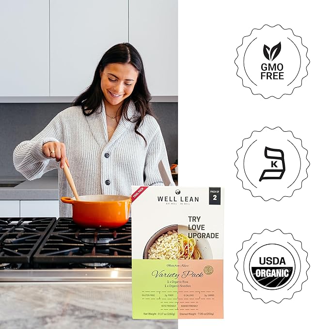 Well Lean Organic Konjac Noodles & Rice- Trial Set (2 Pack), Low Carb, Keto-Friendly, Plant-Based - 100% USDA Organic Shirataki - Healthy & Guilt-Free