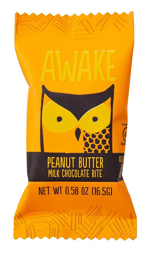 AWAKE Caffeinated Chocolate Bites, Peanut Butter Chocolate Energy Snack, 1 Bite Equals 1/2 Cup of Coffee, 50 Bites
