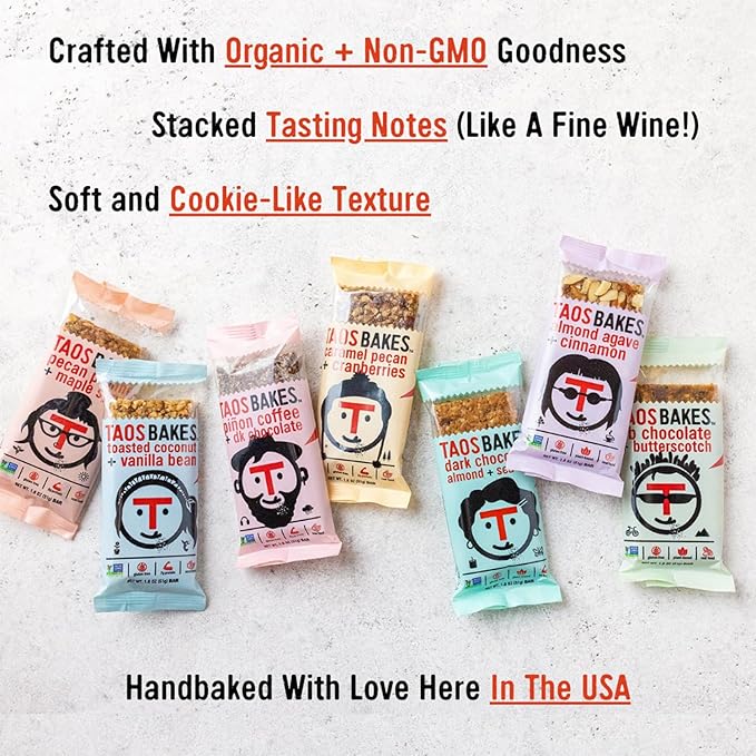 Taos Bakes - Toasted Coconut + Vanilla Bean - Snack Bars - 6g Fiber & Gluten-Free Granola Bars - Healthy Snack for Adults - Filled with Almonds, Coconut Chips, & Chia Seeds - 12 Pack, 1.8oz ea