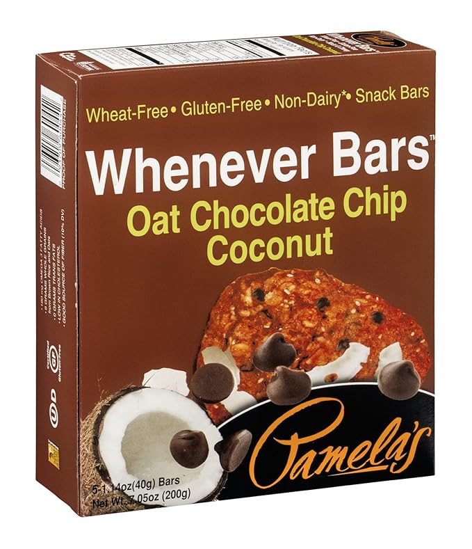Pamela's Products Gluten Free Whenever Bars, Oat Chocolate Chip Coconut, 7.05 Oz, 5 Count, Pack of 6