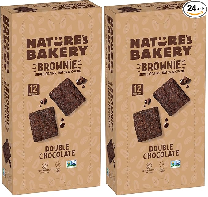 Nature’s Bakery Double Chocolate Brownie Bars, Whole Grains, Dates, and Cocoa, Plant Based, Dairy-Free, Snack Bar, 1 box with 12 Twin Packs (12 Twin Packs) (Pack of 2)