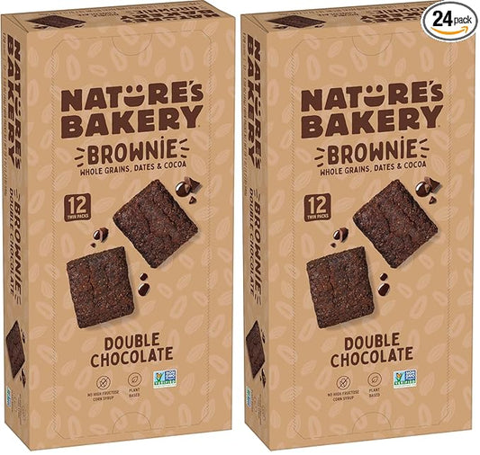 Nature’s Bakery Double Chocolate Brownie Bars, Whole Grains, Dates, and Cocoa, Plant Based, Dairy-Free, Snack Bar, 1 box with 12 Twin Packs (12 Twin Packs) (Pack of 2)