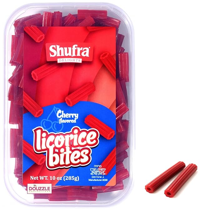 DOUzzle Valentines Day Sweet Treats, Cherry Flavored Licorice Bites (10 OZ - Pack of 1) Goodie Bag Stuffer, Pinata Filler - Kosher Parve