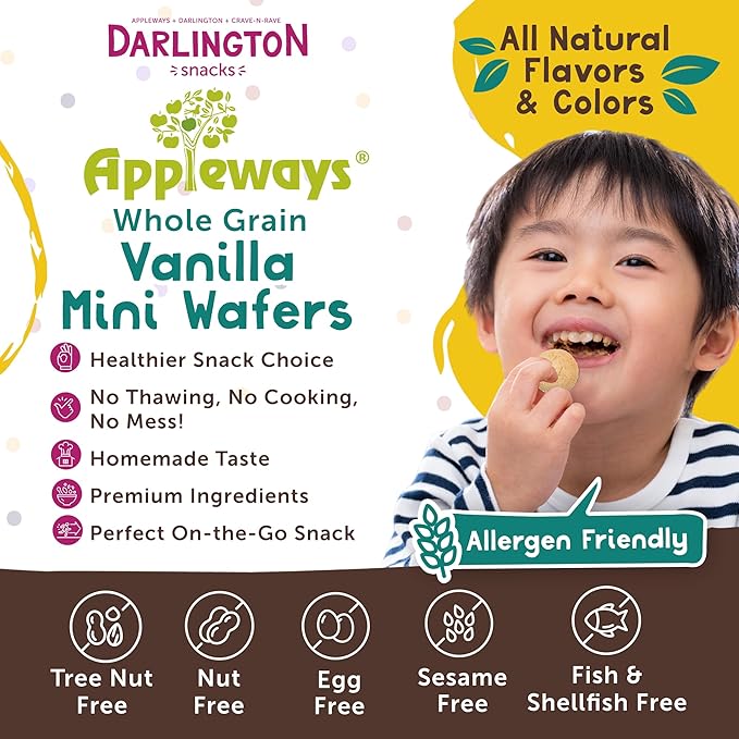 Mini Vanilla Wafers Cookies 20 Count (1 oz Each) - Individually Wrapped Kids Snacks, Whole Grain & Nut-Free Adult Snack Packs, Smart Snack Approved, Bulk Snacks for Schools, Grab & Go by Appleways