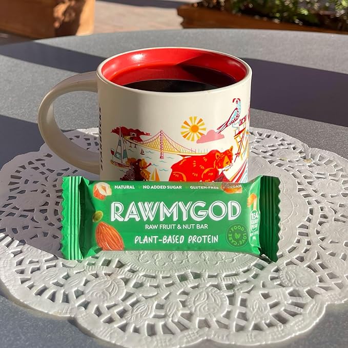 RAWMYGOD Fruit and Nut Bars, Good Source of Protein (4.8g, 12% protein content), Gluten Free, Vegan, No Added Sugar (16 bars, Fruit & Nuts)