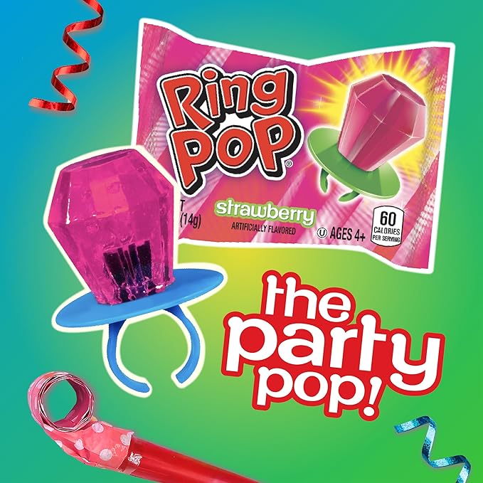 Ring Pop Individually Wrapped Bulk Lollipop Variety Party Pack – 24 Count Lollipop Suckers w/Assorted Flavors - Fun Candy for Birthdays and Celebrations