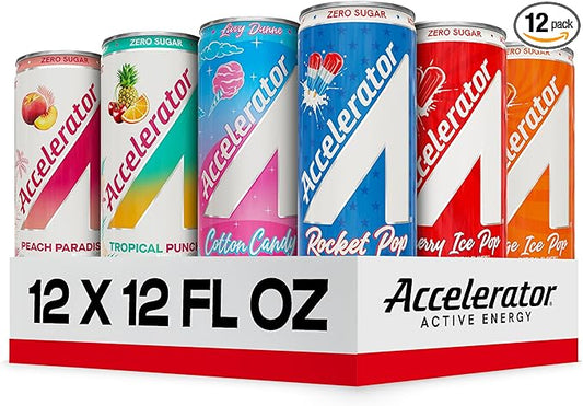 Accelerator Energy Drink, Ultimate Variety Pack 12oz can (12 pack), Zero Sugar, Sustained Energy from 100% Natural Caffeine (200mg from Green Coffee Bean & Green Tea extract)