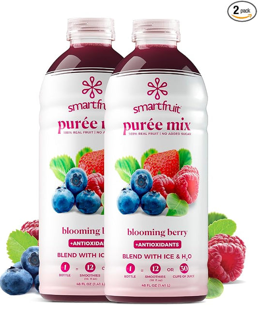 Smartfruit Blooming Berry + Antioxidants – 100% Real Fruit Purée with Strawberries, Blueberries, Raspberries – Great for Smoothies, Juice, Yogurt, Cocktails, Teas – High in Vitamin A & C – 2-Pk, 48oz Each
