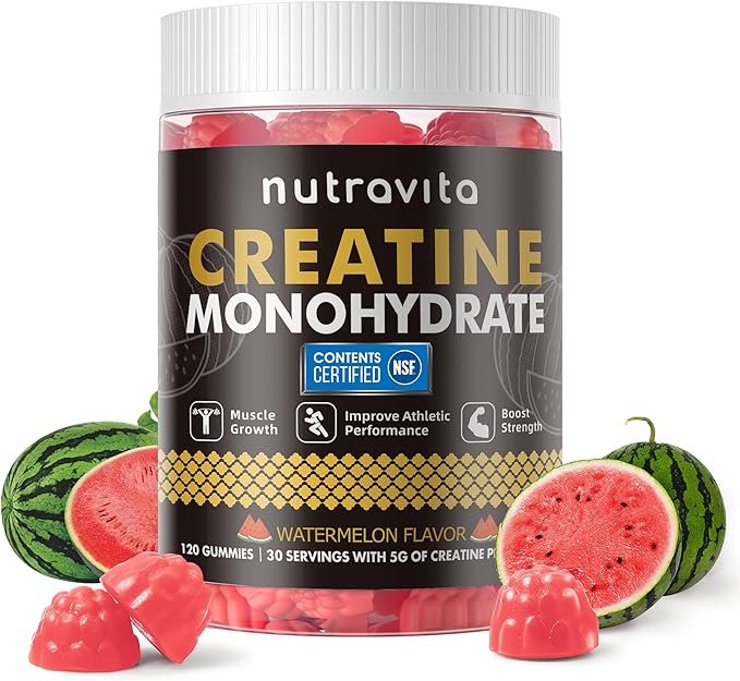 NSF Certified Creatine Gummy - Creatine Monohydrate Gummies for Men & Women, Creatine Monohydrate for Muscle Strength, Muscle Builder, Energy Boost, Pre-Workout Supplement(120 Count)-Watermelon Flavor
