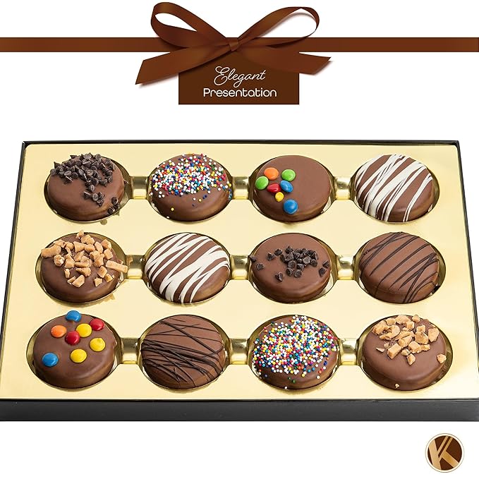 KREMERY Creamy Chocolate Cravings - Valentines Day Chocolate Covered Sandwich Cookies & Cream Gift Basket, in Sectional Gift Box (12 Cookies, Assorted Sweet Toppings) Sweet Treats, Kosher