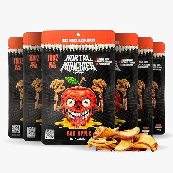 Mortal Munchies - Dried Fruit (6 Pack, 3 Oz) Real Fruit Snack, Sweet and Chewy, Rich in Potassium, Fat-Free On-the-Go Snacks, Healthy Snack for Adults, Non-GMO, No Added Sugar (Apple)