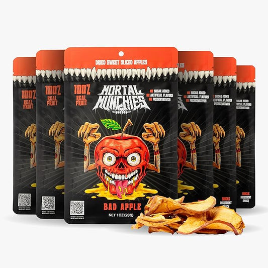 Mortal Munchies - Dried Fruit (6 Pack, 3 Oz) Real Fruit Snack, Sweet and Chewy, Rich in Potassium, Fat-Free On-the-Go Snacks, Healthy Snack for Adults, Non-GMO, No Added Sugar (Apple)