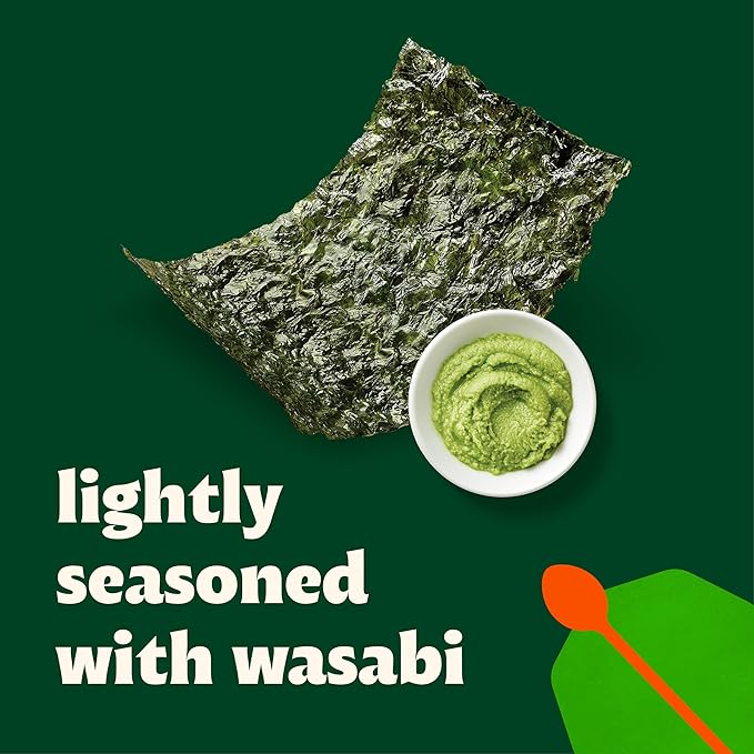 Bibigo Wasabi Flavor Seaweed Snack, Non GMO, Gluten Free, 0.35 Ounces (Pack Of 12)