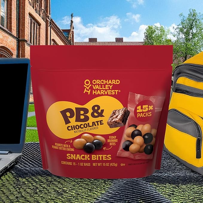 Orchard Valley Harvest Peanut Butter Covered Peanuts & Fudgy Brownie Bites With Chocolatey Coating Snack Mix, 1oz Bags (Pack of 15), Perfect On-The-Go Snack