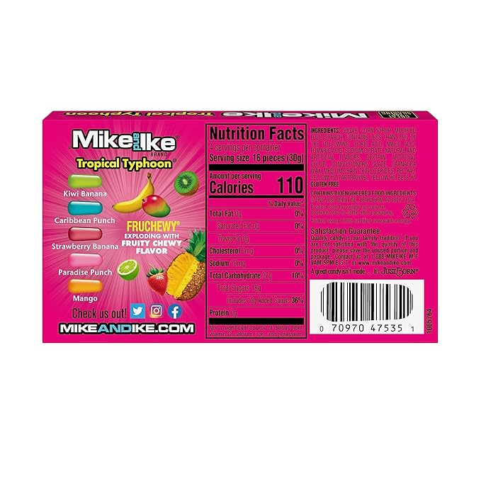 Mike and Ike Candy, Tropical Typhoon, 4.25oz Theater Box, Pack of 12
