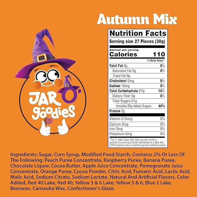 Jar O' Goodies - Valentines Day Sweet Treats, Autumn Mix Jelly Beans Gift Set, Original Chewy Candies (6 Ounce, 1 Pack) Party Favor - Gluten & Nut Free, Kosher Parve
