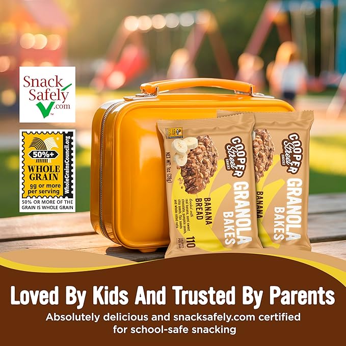 Cooper Street Banana Bread Granola Bakes (12 pack) - Individually Wrapped Soft and Chewy Breakfast Granola Bars - Nut, Dairy & Soy Free - Great As Kids Snacks For School, Hiking Or Work