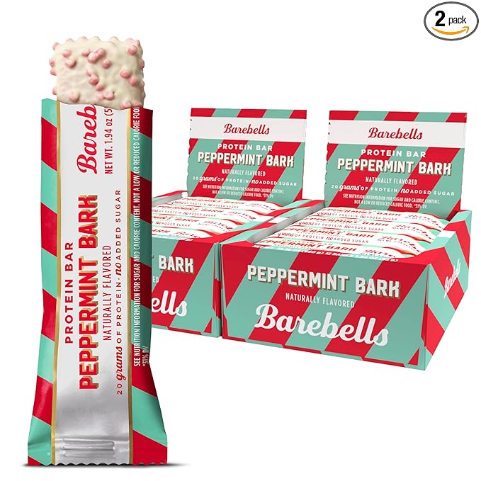 Barebells Protein Bars Peppermint Bark – 24 Count (Pack of 2), 20g Protein, Creamy Vanilla Nougat with 1g Sugar, White Chocolate Coated Snack for Breakfast or Post-Workout