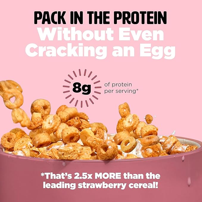 Three Wishes Grain-Free & Protein Cereal - Healthy, Low Sugar & Gluten-Free Breakfast Cereal - Low Carb, Plant-Based, Vegan & Non-GMO - Strawberry, 6-Pack