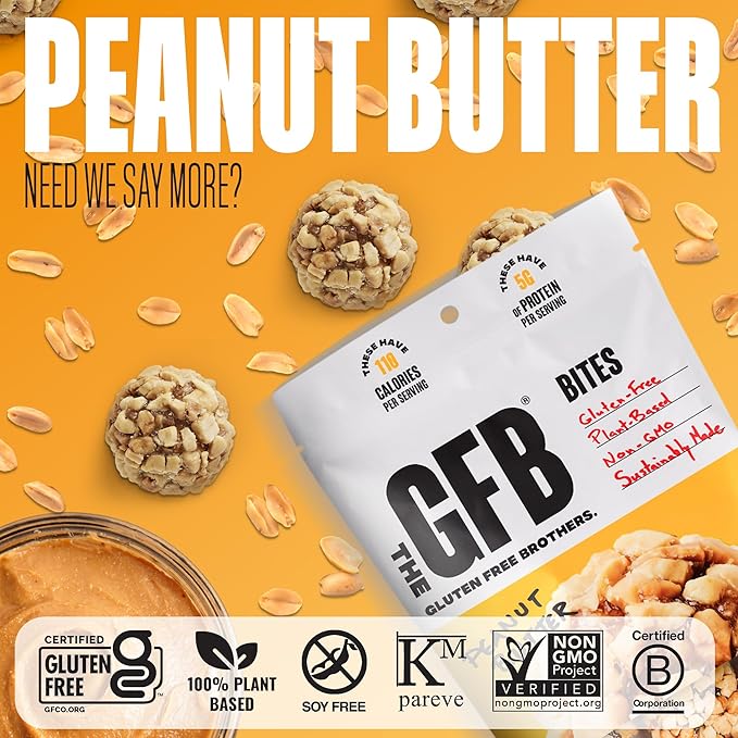 The Gluten Free Brothers Peanut Butter Bites - Gluten Free Protein Balls – Non GMO, Soy Free, Vegan – Snack Size Plant Based Protein Energy Balls, 4 oz (4 Count)