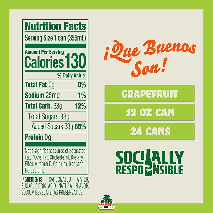 Jarritos - Mexican Soda Soft Drinks, Grapefruit (12 oz, 355ml) 8 Cans (3 Boxes of 8) - Real Cane Sugar - 0g Fat - Made in Mexico - Natural Flavor Soda Pop - Party & BBQ Beverages