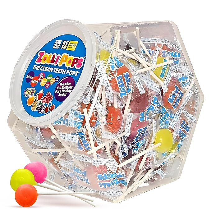 Zollipops Clean Teeth Pops Sugar Free Candy with Xylitol, Dye-Free Lollipops - Keto & Diabetic-Friendly, Dentist-Approved Treats for Kids (Natural Fruit Flavors, 29 oz)