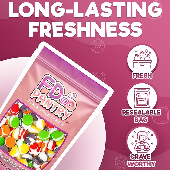 Freeze Dried Candy Tarts Crunch: Crunchy Sweetness, 4 oz Flavors: Cherry, Lemon, Lime, Orange, Grape. Tarts Resealable Bag Tangy Sweet