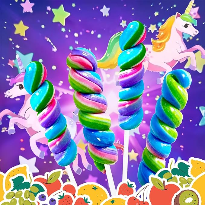 Rainbow Twisty & Swirl Lollipops 20pk, Mermaid Candy Individually Wrapped Bulk, Unicorn Candy Twist Lollipop Suckers, Unicorn Birthday, Blueberry Flavor