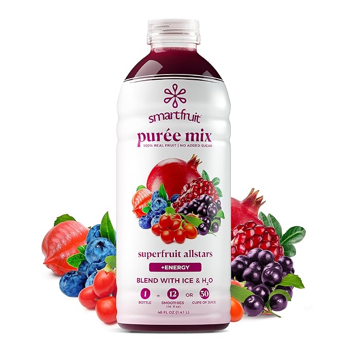 Smartfruit Superfruit All-Stars + Energy – 100% Real Fruit Purée with Blueberry, Pomegranate, Acai & Goji Berries – Great for Smoothies, Juice, Yogurt, Cocktails, Teas & More – 48oz