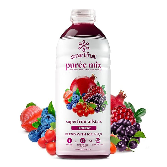Smartfruit Superfruit All-Stars + Energy – 100% Real Fruit Purée with Blueberry, Pomegranate, Acai & Goji Berries – Great for Smoothies, Juice, Yogurt, Cocktails, Teas & More – 48oz