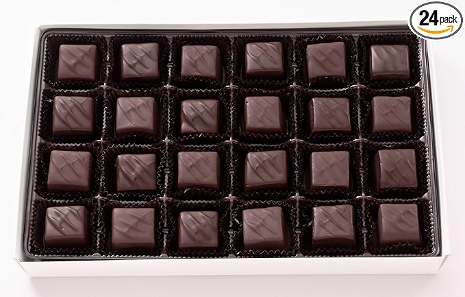 Vermont Nut Free Chocolates Boxed Chocolate Caramels (Dark Chocolate) 24-Piece, Nut-Free, Egg-Free, Kosher