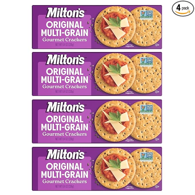 Milton's Gourmet Crackers, Original Multi-Grain - Non-GMO Project Verified, Natural Ingredients, Kosher, Great for Charcuterie Boards - 8.4 Oz, Pack of 4