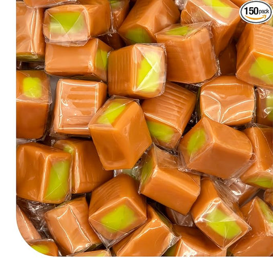 Caramel Cubes Candy - 2 Pound Pack (150 Count) - Green Apple Filling - Individually Wrapped