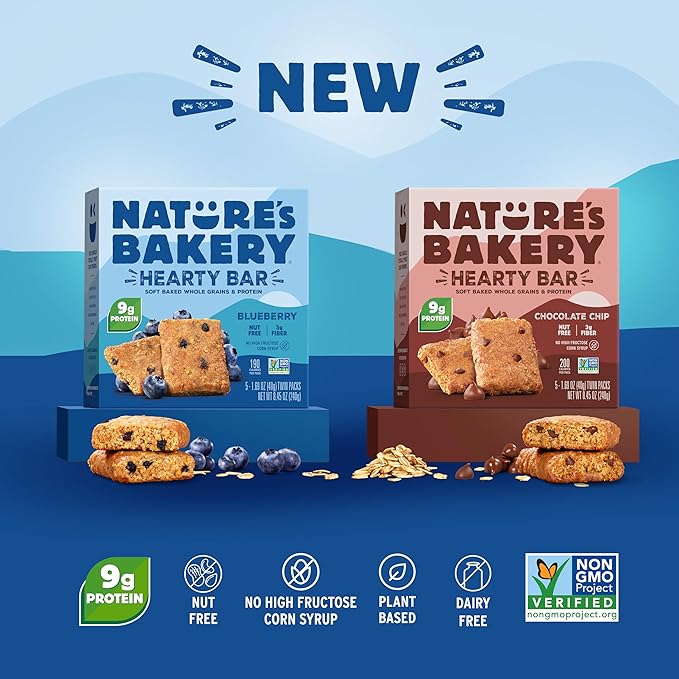Nature’s Bakery Hearty Bars Chocolate Chip, Plant Based Protein Snack Bar, 30 Count